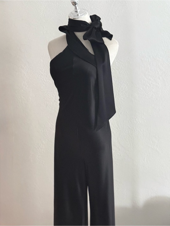 Galvan London Pants - Galvan London Black Sienna Halter Satin Sash Tie Neck‎ Wide Leg Jumpsuit luxury
